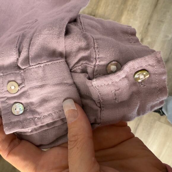 Sigrid Olsen Women's 100% Linen Lavender Button Up Tab Sleeve Blouse #3594 - Picture 5 of 9